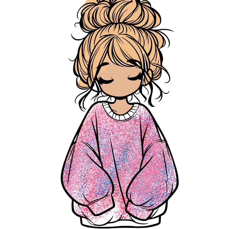 girl with baggy sweatshirt and messy bun
