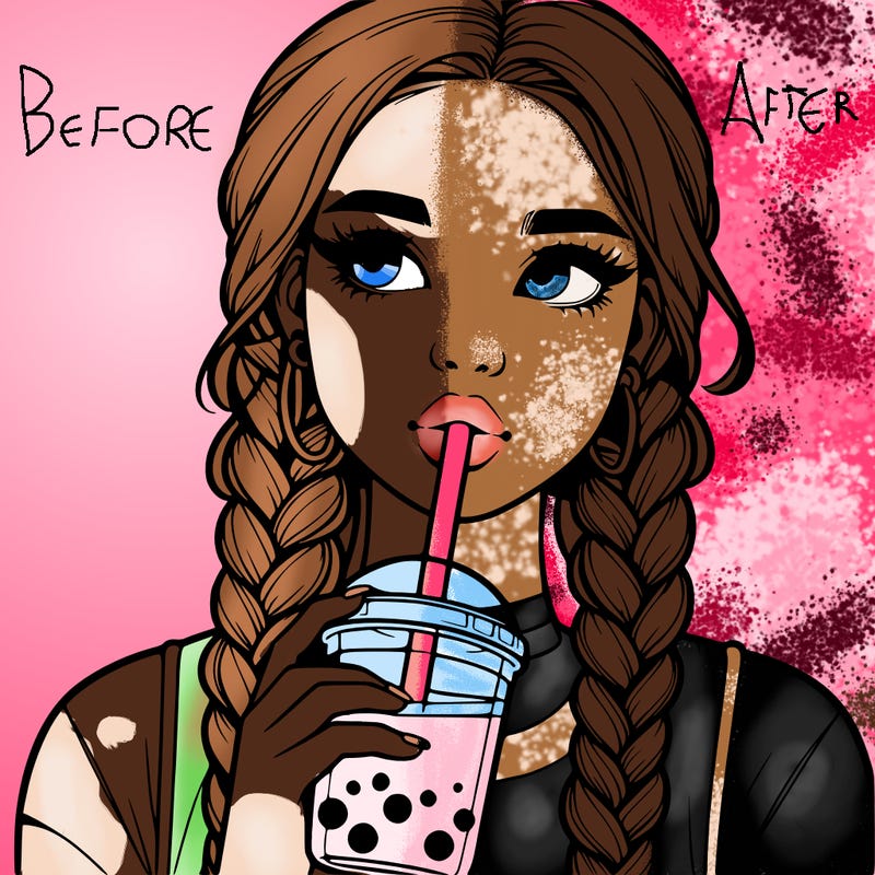 realistic girl with braided hair drinking boba