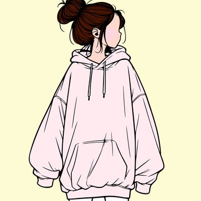 realistic girl with a oversized sweatshirt on and a bun