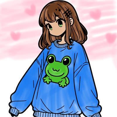 girl wearing frogging sweatshirt