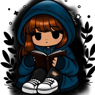 girl in oversized hoodie reading a book