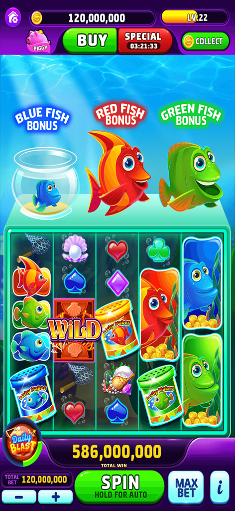Wild Vegas - Casino Slots - Colorful fish themed slot machine gameplay screen in Wild Vegas Casino Slots