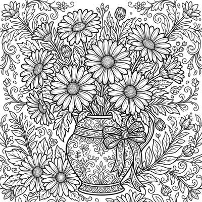 Dive into a world of floral beauty with this exquisite daisy bouquet coloring page, specially designed for teens. Its intricate patterns and charming details offer a wonderful creative challenge.