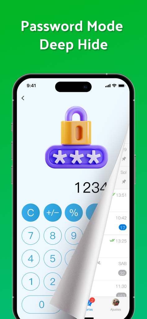 Dual Messenger-Duo Web Chatapp - A smartphone showing the password mode feature hiding private chat accounts behind a calculator interface.