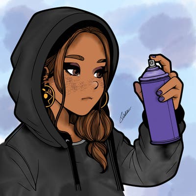 a realistic girl, spray painting