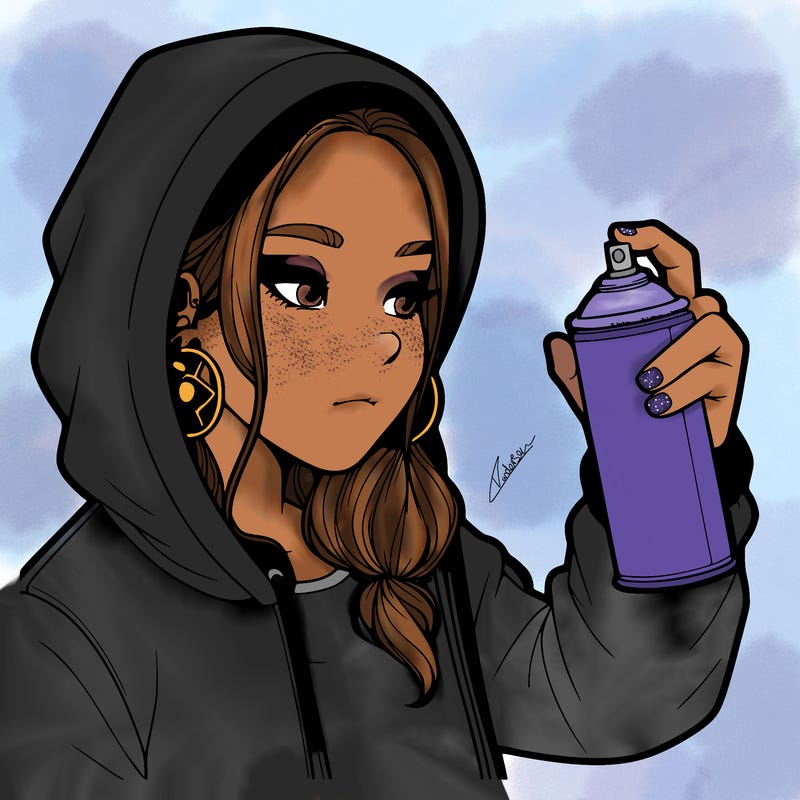a realistic girl, spray painting
