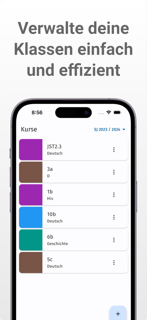 neno - The neno app interface on an iPhone showing a list of organized school classes for teachers