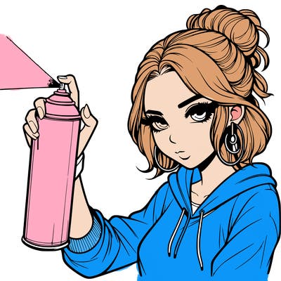 a realistic girl spray painting
