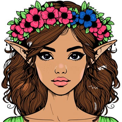 realistic female elf with flower crown