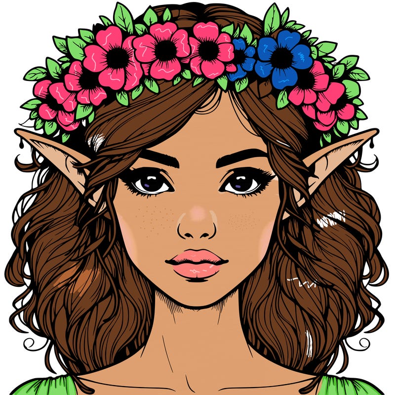 realistic female elf with flower crown