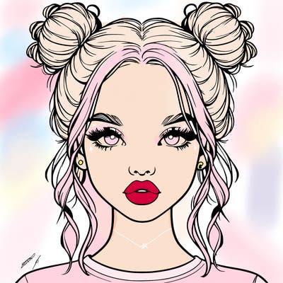 realistic girl with two buns in hair and lips