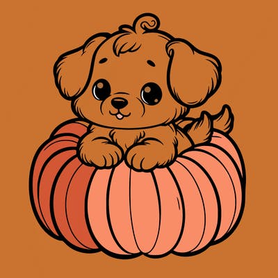 cute little puppy in a pumpkin