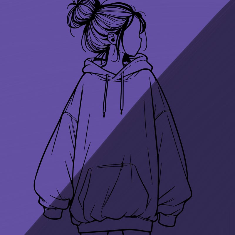 realistic girl with a oversized sweatshirt on and a bun