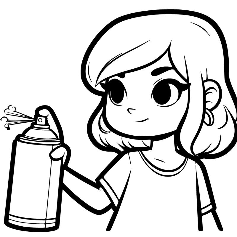 a girl with a spray paint bottle that facing towards her
