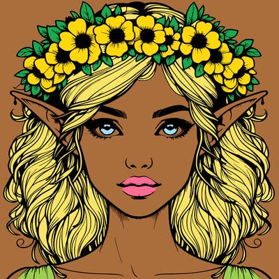 realistic female elf with flower crown