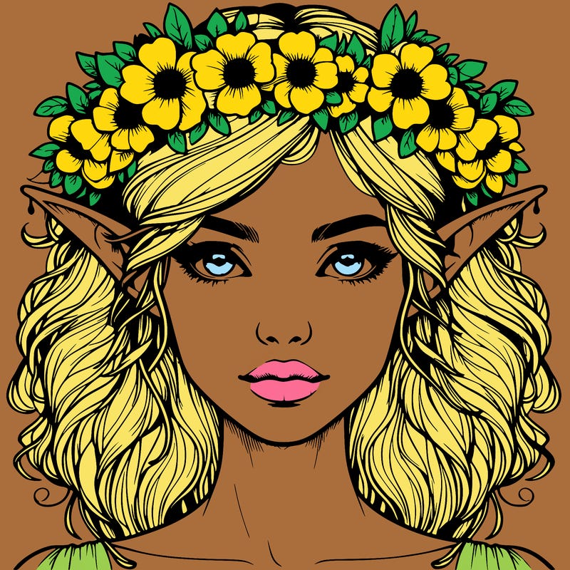 realistic female elf with flower crown