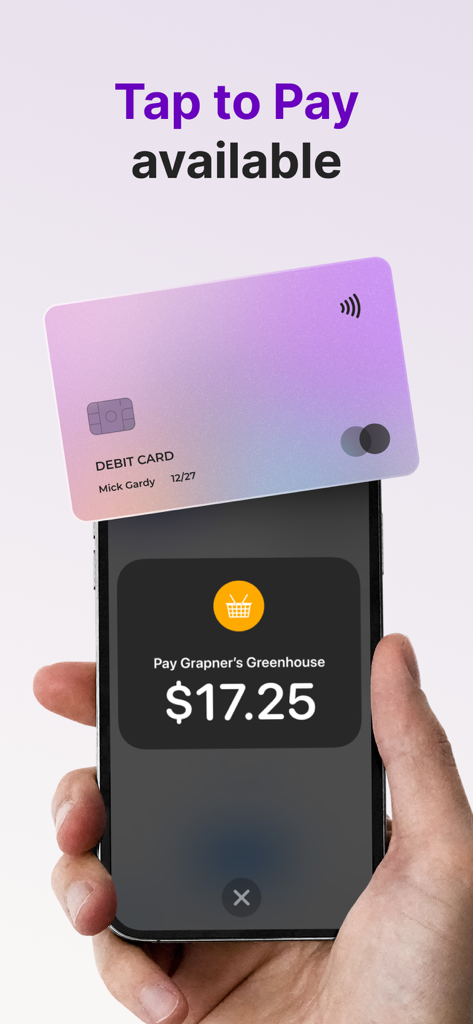 Tap to Pay with Stripe - Paid - A hand holding an iPhone accepting a contactless debit card payment for seventeen dollars via Tap to Pay.