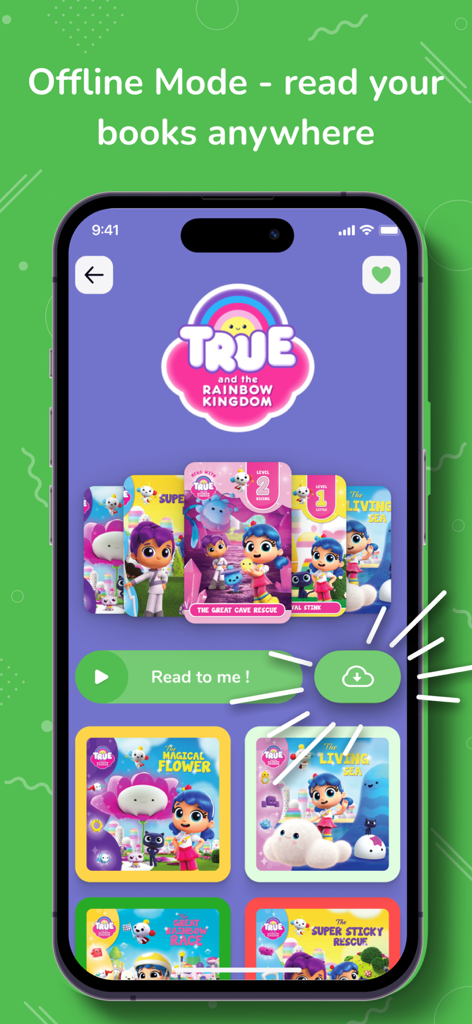 Booka: Kids' Books and Stories - Booka app screen featuring offline reading mode for kids books