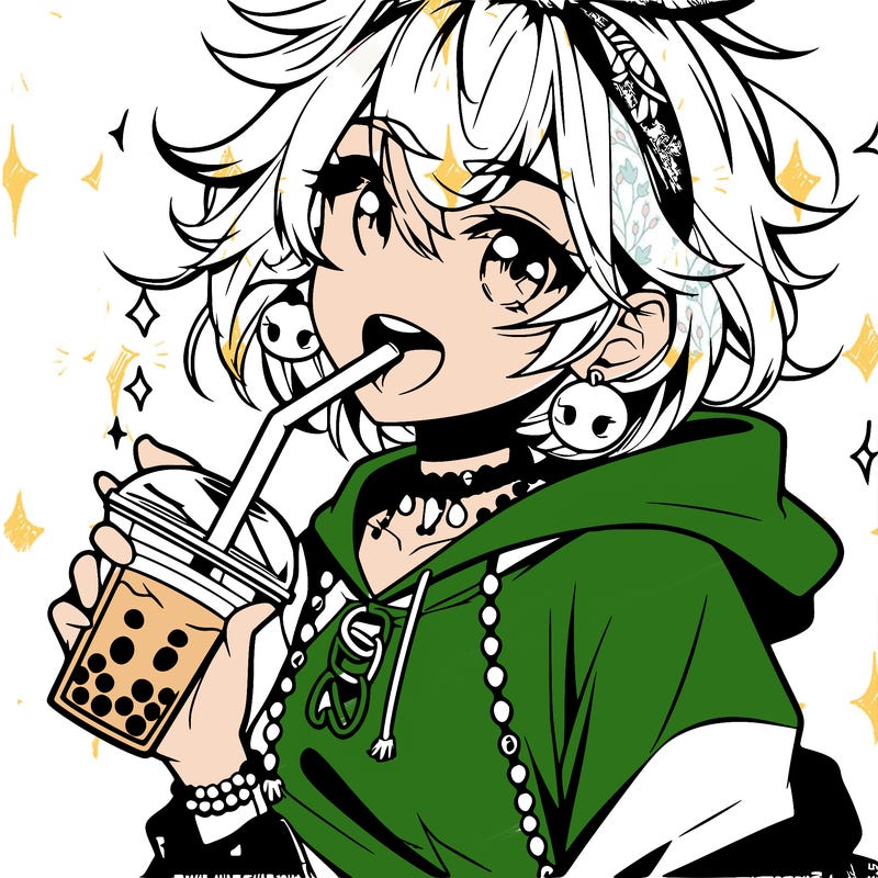 hot baddie anime girl drinking boba and biting the straw
