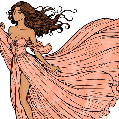 realistic woman in dress flowing the the wind