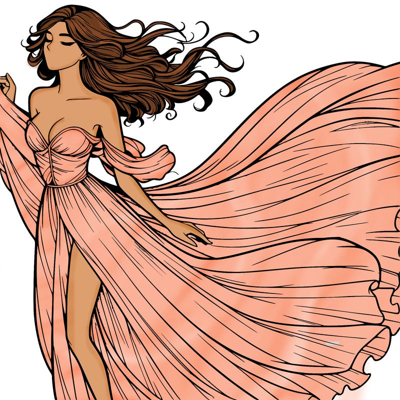 realistic woman in dress flowing the the wind