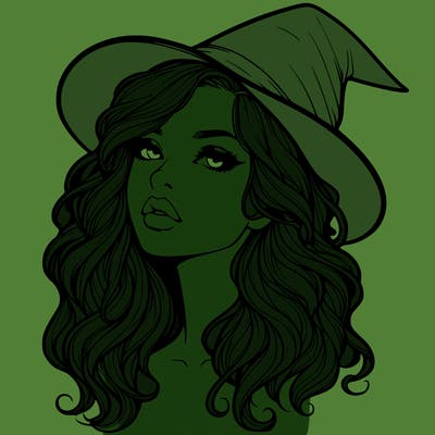 realistic witch girl with wavy hair and lips