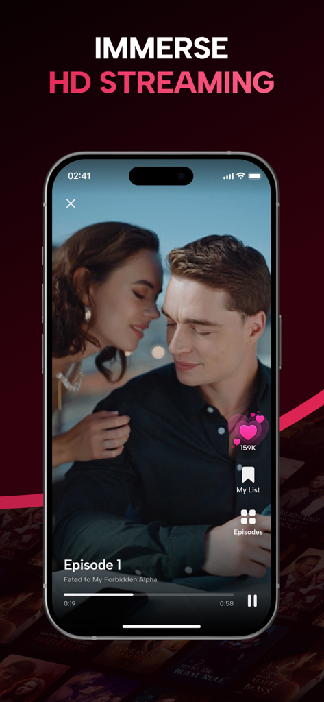FreeBits: Free TV Drama Stream - Smartphone displaying a romantic scene from a short vertical drama series