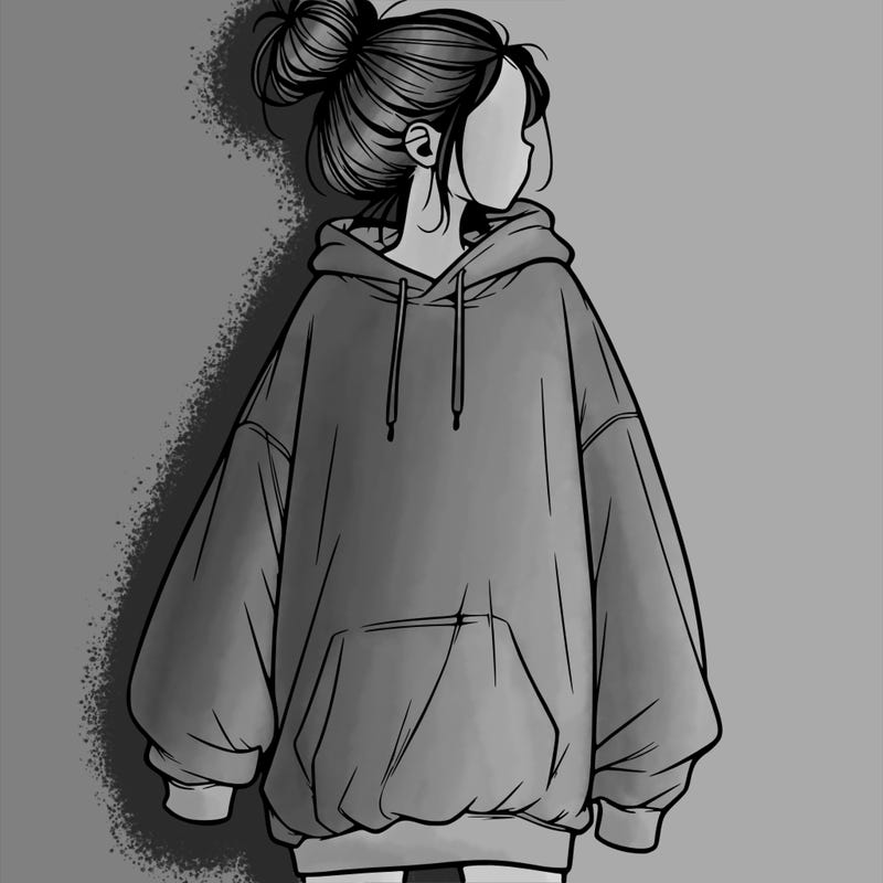realistic girl with a oversized sweatshirt on and a bun
