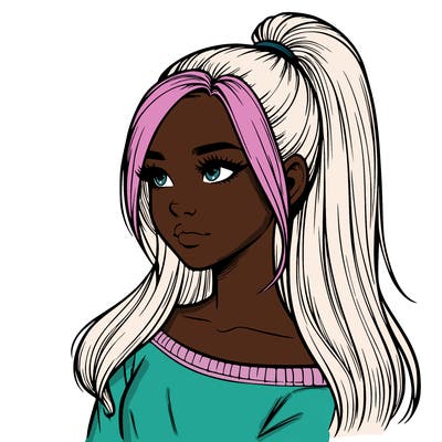 realistic girl with a high ponytail