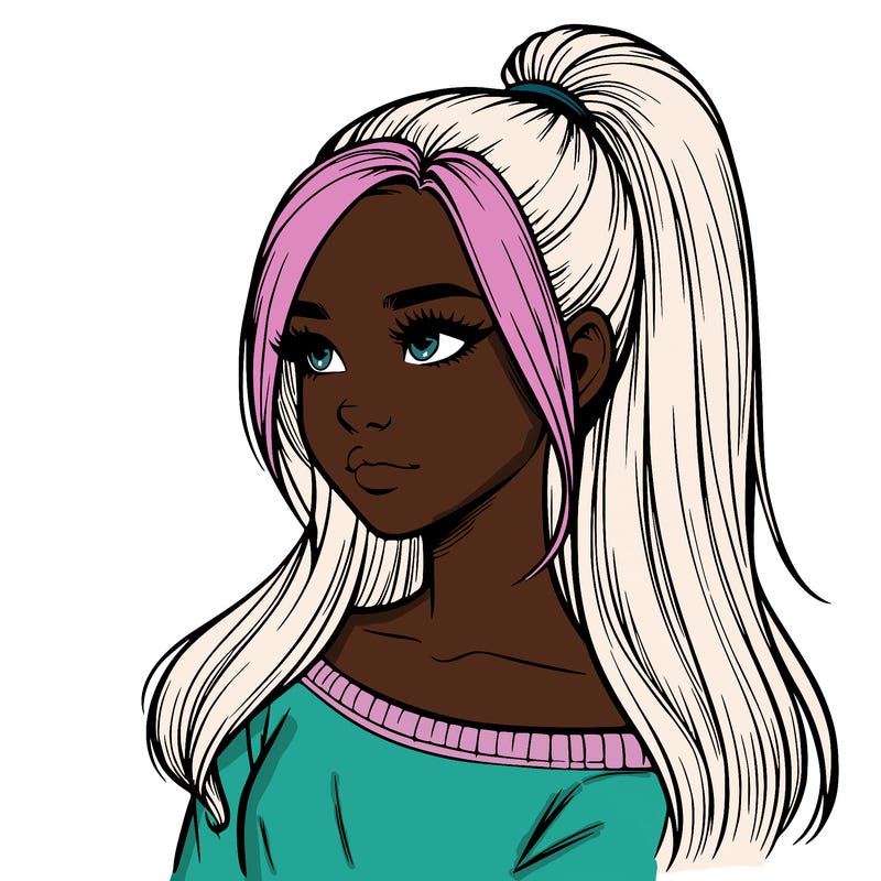 realistic girl with a high ponytail