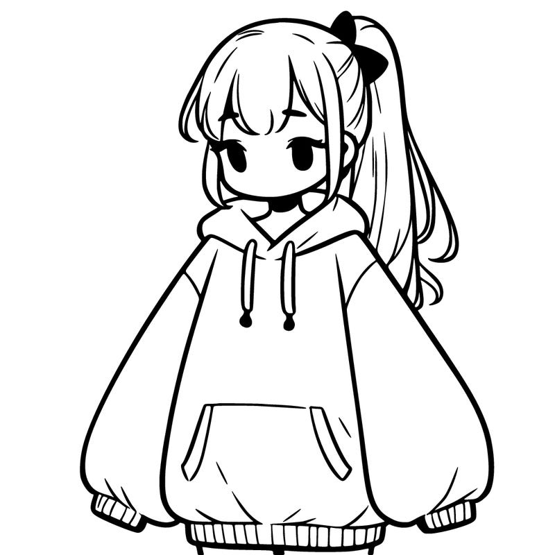 a girl with oversize sweatshirt and a ponytail