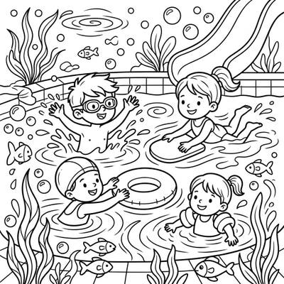 Splash into an exciting day at the pool with our adorable child swimmers coloring page. This charming design showcases children learning and playing, surrounded by fun water elements.