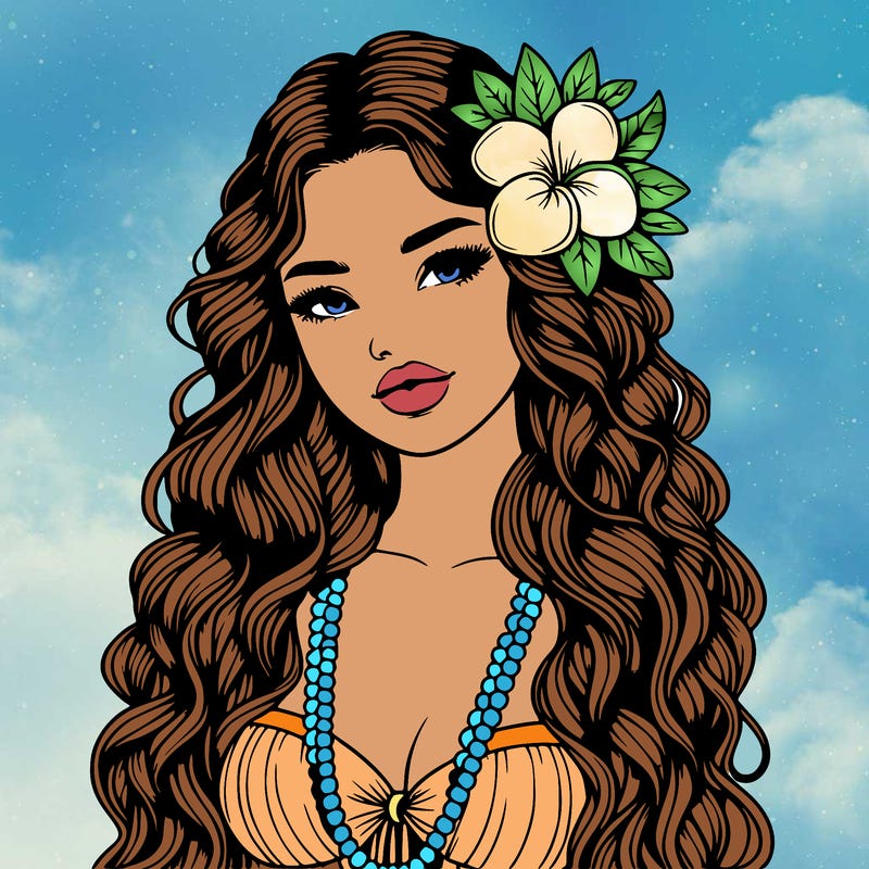 realistic beautiful hawaiian woman,long dress,haku lei, lips