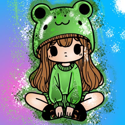 a girl wearing a frog hat and some frog socks