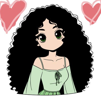 a black anime girl with long afro hair