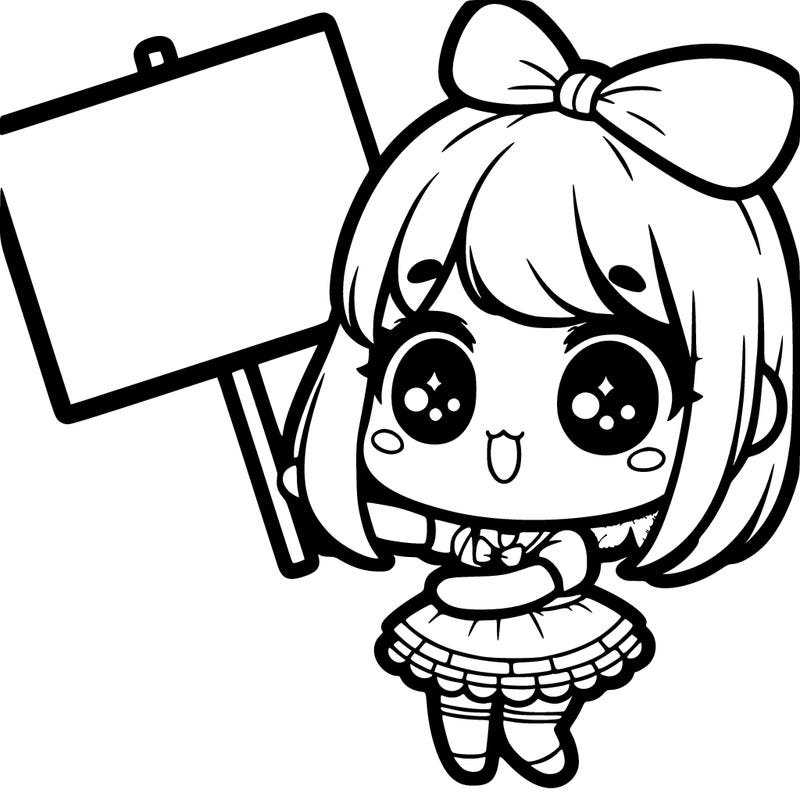 adorable kawaii girl holding a big sign