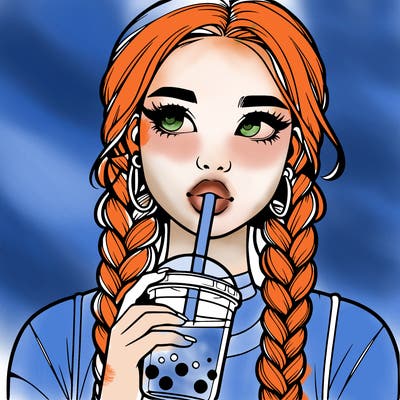 realistic girl with braided hair drinking boba