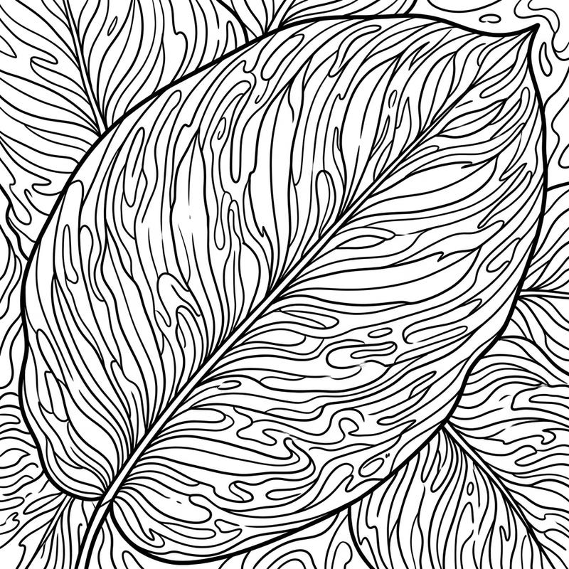 Explore the mesmerizing world of Calathea leaves reimagined with a psychedelic twist. This intricate coloring page features swirling patterns and organic shapes, perfect for a mindful artistic journey.