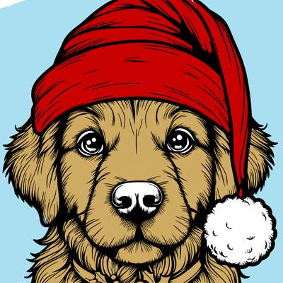 realistic dog with a christmas hat