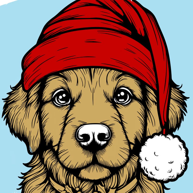 realistic dog with a christmas hat