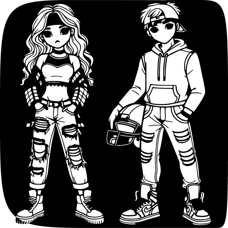gf and bf teens girl wearing crop top and ripped jeans. boy wearing football helmet and jordan’s