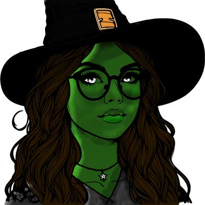 a witch with glasses realistic