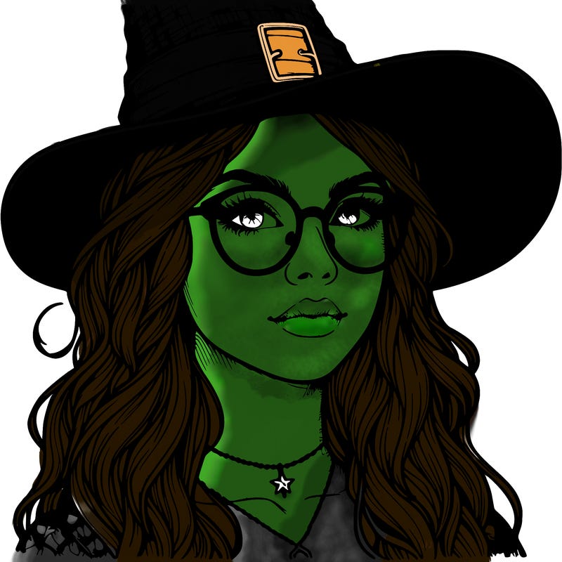 a witch with glasses realistic