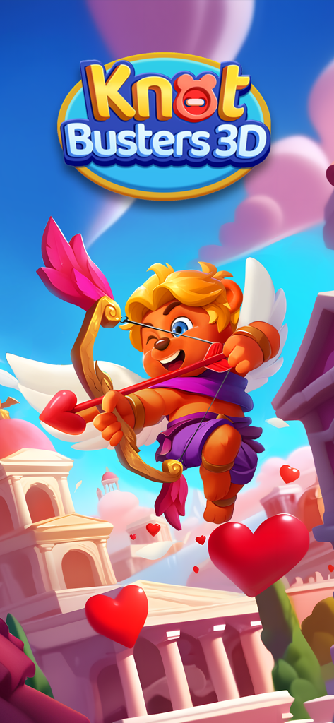 Knot Busters 3D - Knot Busters 3D bear character dressed as Cupid with a bow and hearts