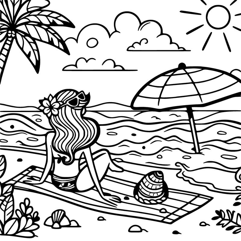 beach with a girl in a bathing suit in the summer