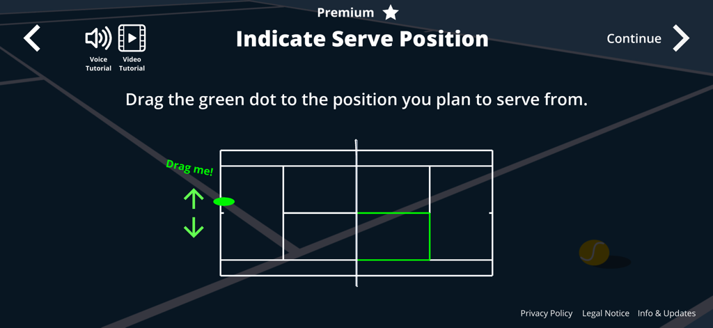 Tennis Serve Speed Tracker - Interface showing a tennis court diagram to indicate the serve position