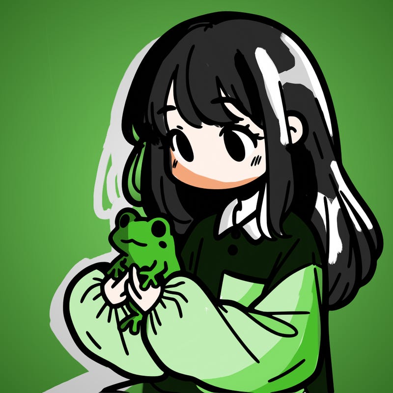 girl with long hair and a oversized shirt. and she is holding a frog
