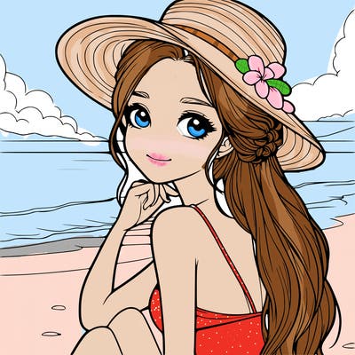 realistic girl at the beach