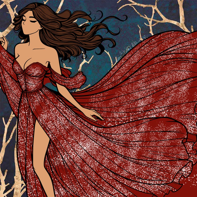 realistic woman in dress flowing the the wind