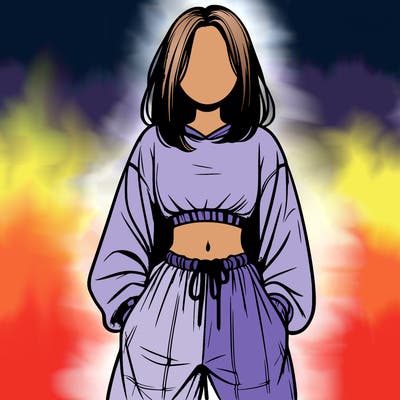 realistic girl faceless with baggy pants and a crop top